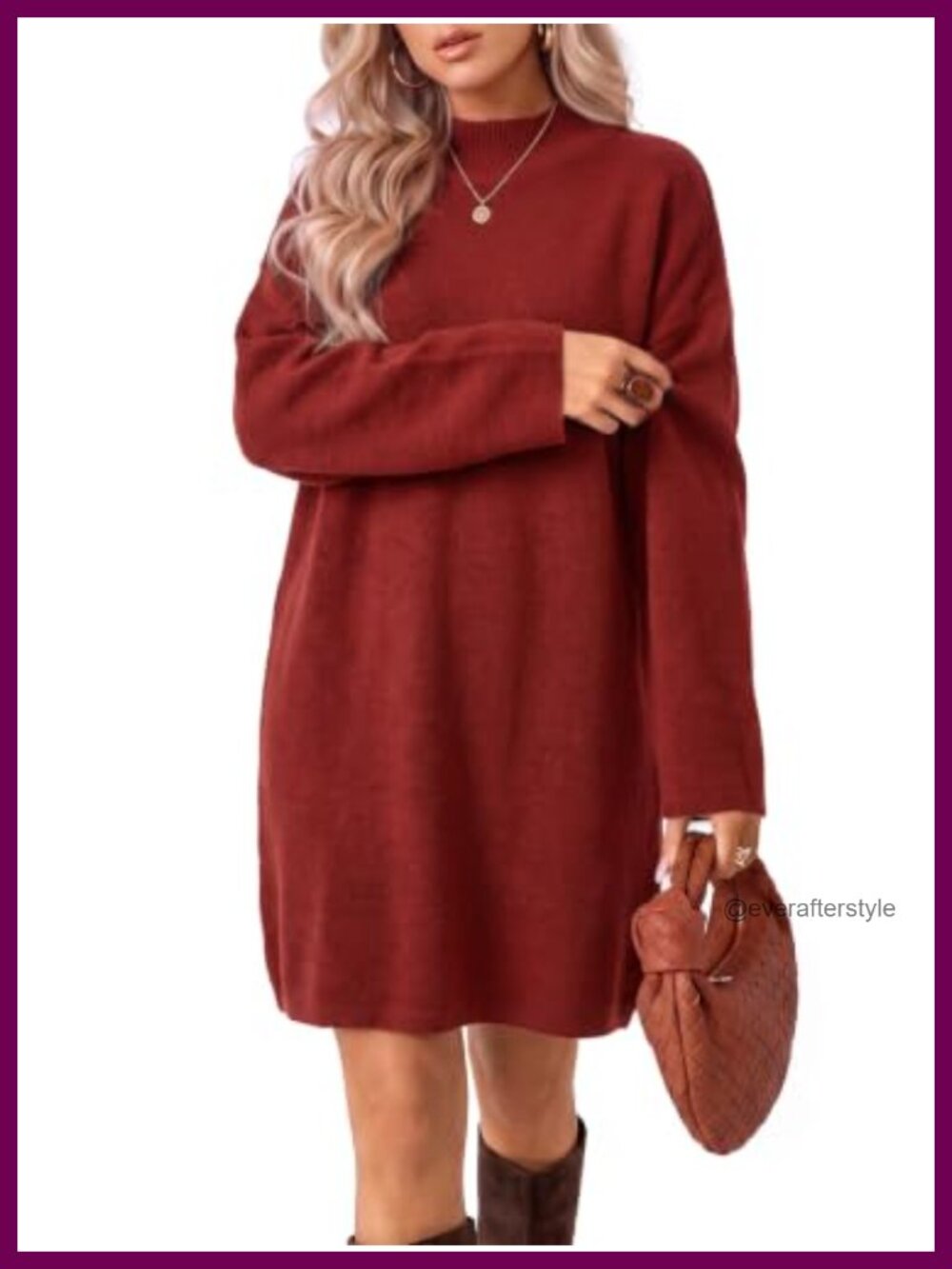 Oversized Argyle Knit Sweater Dress Turtleneck Long Sleeve Fall Winter